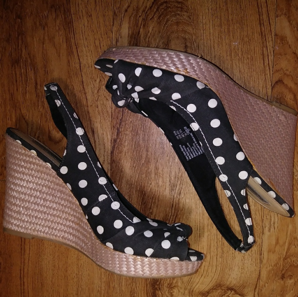 3 for $15  Black and white polka dot wedges